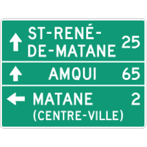 Direction de municipalités 3 destinations (1 sur 2 lignes) et distance avec cent
