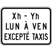 Panonceau heures et jours, excepté taxis