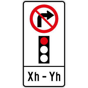 Virage à droite interdit au feu rouge avec heure