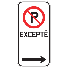 Stationnement réglementé à droite (Excepté)