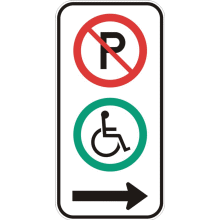 Stationnement réservé pour les handicapés vers la droite