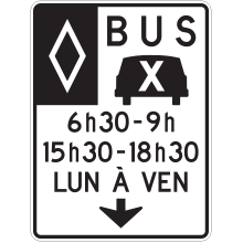 Voie réservée aux bus et covoiturage avec heures(2), jours et flèche