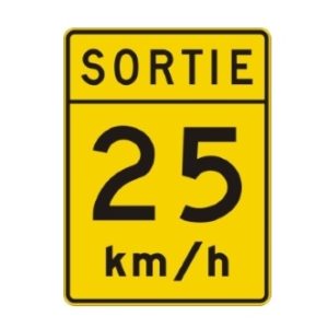 Vitesse recommandée sortie  25 km/h