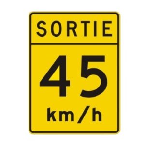 Vitesse recommandée sortie  45 km/h