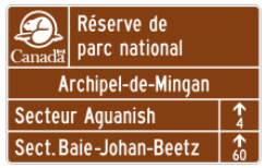 Acheminement vers un secteur du parc fédéral (avec direction et distance)