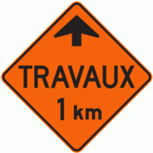 Distance à parcourir avant d'atteindre l'aire de travail - 1 Km