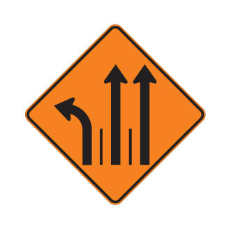 Signal avancé de direction des voies, à gauche et 2 tout droit